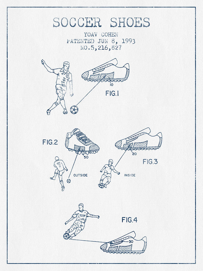 Soccer Shoes Patent From 1993  - Blue Ink Digital Art