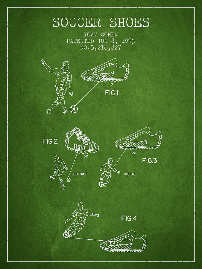 Soccer Shoes Patent From 1993 - Green Digital Art