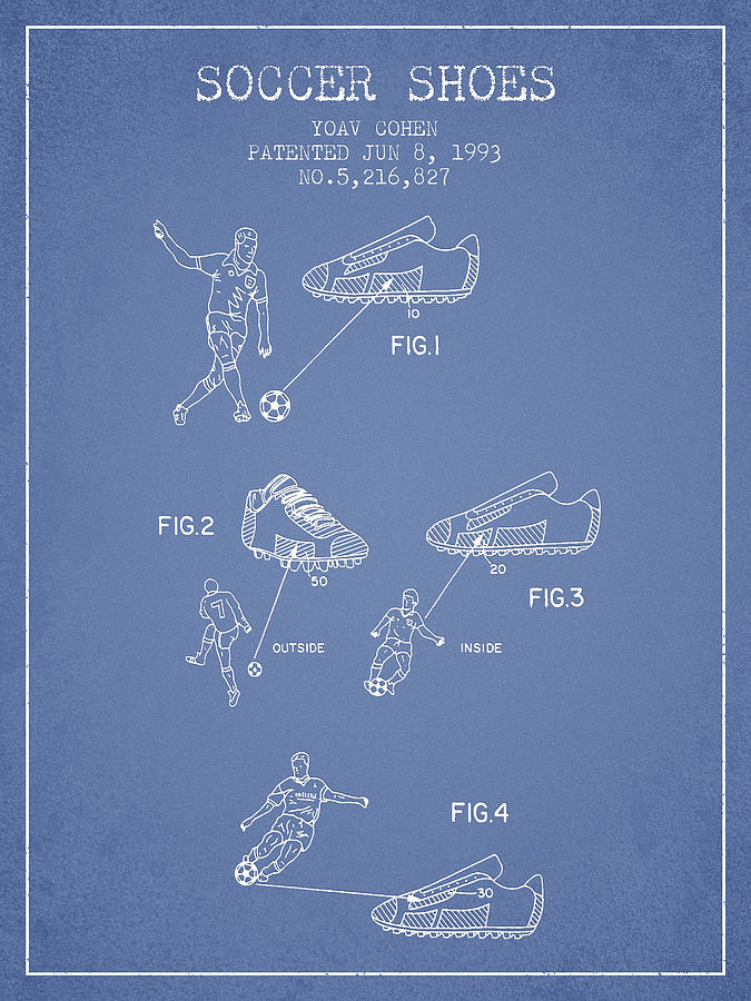 Soccer Shoes Patent From 1993 - Light Blue Digital Art