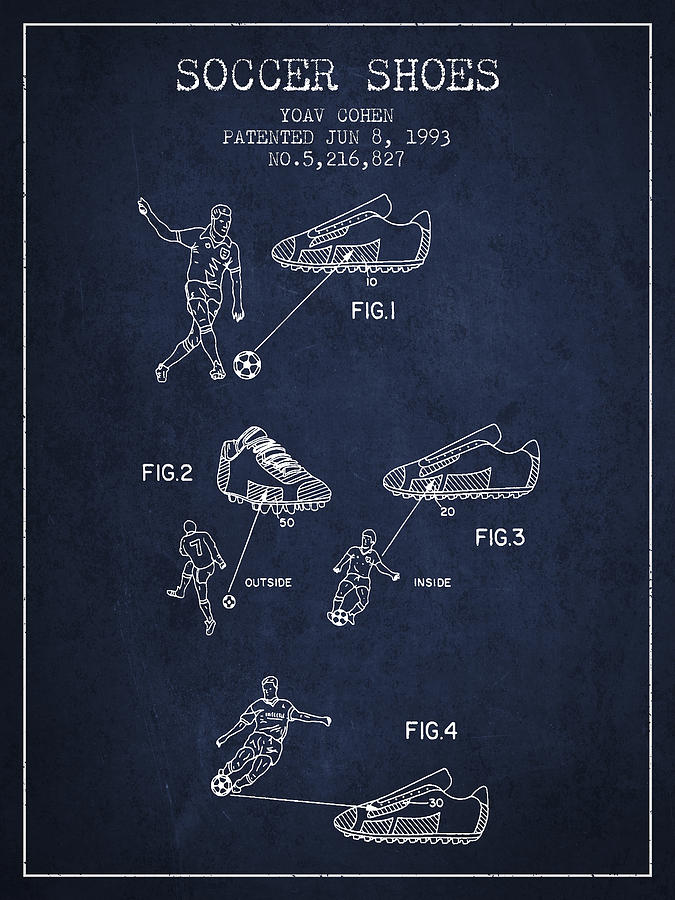 Soccer Shoes Patent From 1993 - Navy Blue Digital Art