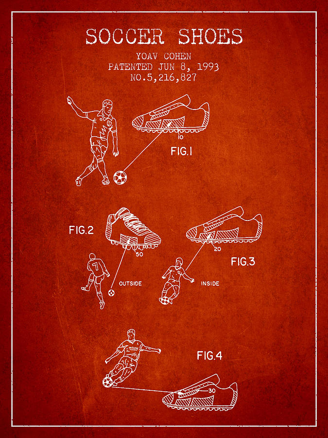 Soccer Shoes Patent From 1993 - Red Digital Art