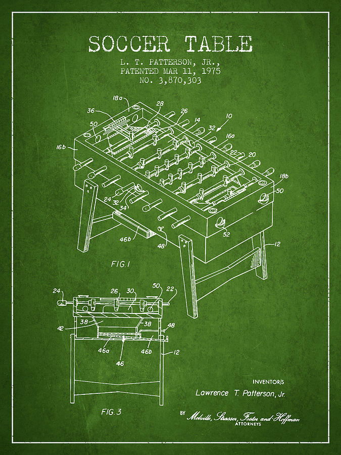 Soccer Table Game Patent From 1975 - Green Digital Art