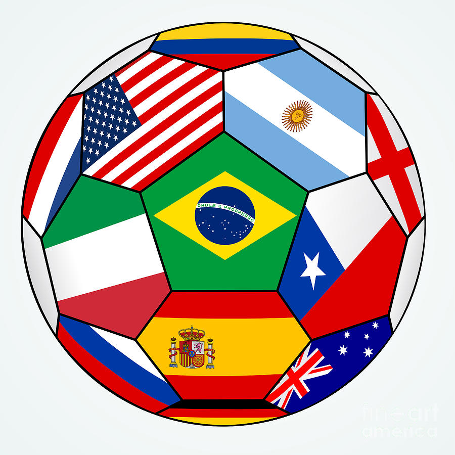 soccer with various flags - Brazil 2014 Digital Art by Michal Boubin