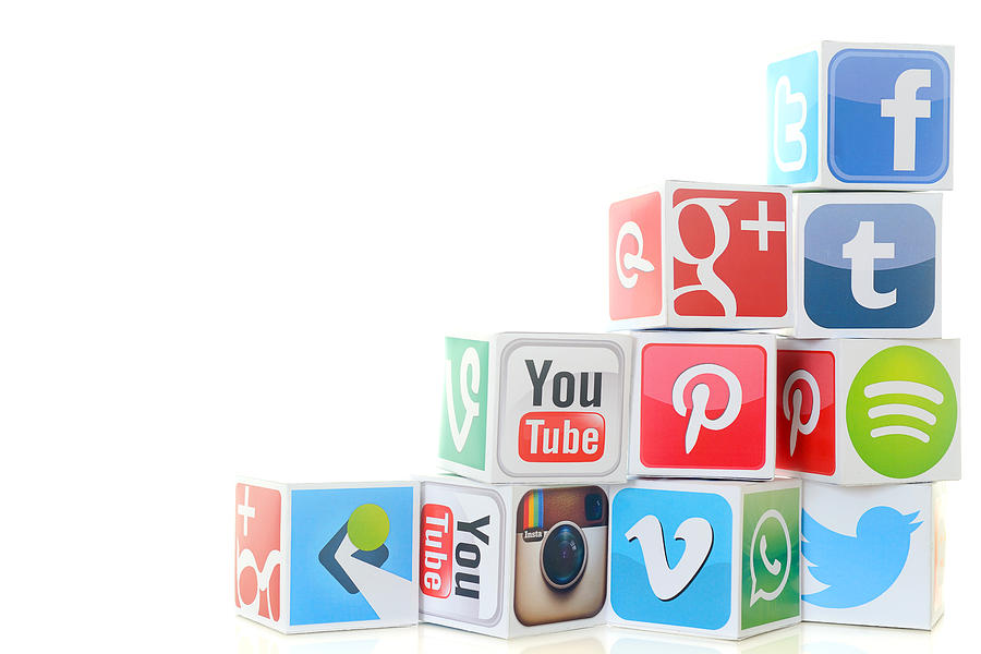 Social media icon cubes including Twitter and Facebook Photograph by Hocus-focus