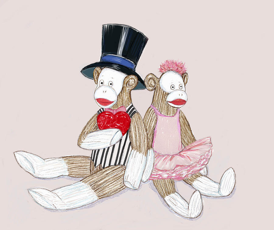 Sock Monkey Love Digital Art by Peggy Wilson
