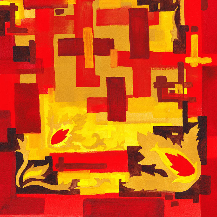 Abstract Painting - Soft Geometrics Abstract In Red And Yellow Impression I by Irina Sztukowski