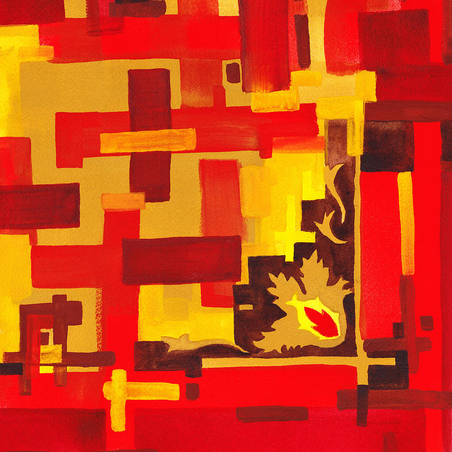 Abstract Painting - Soft Geometrics Abstract In Red And Yellow Impression II by Irina Sztukowski