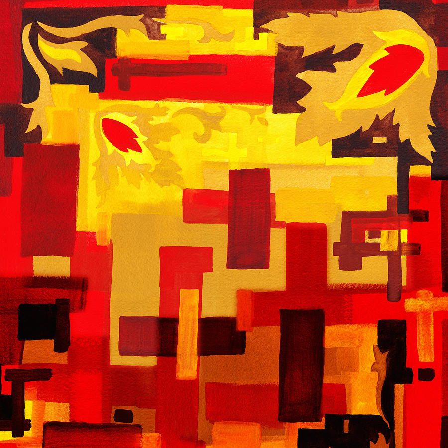 Abstract Painting - Soft Geometrics Abstract In Red And Yellow Impression III by Irina Sztukowski