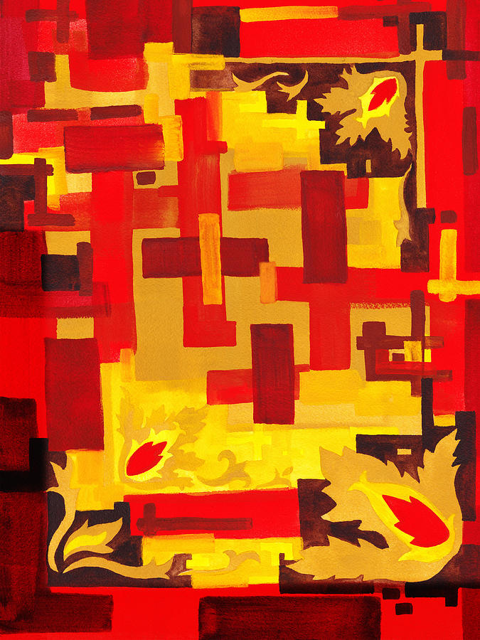 Abstract Painting - Soft Geometrics Abstract In Red And Yellow Impression IV by Irina Sztukowski