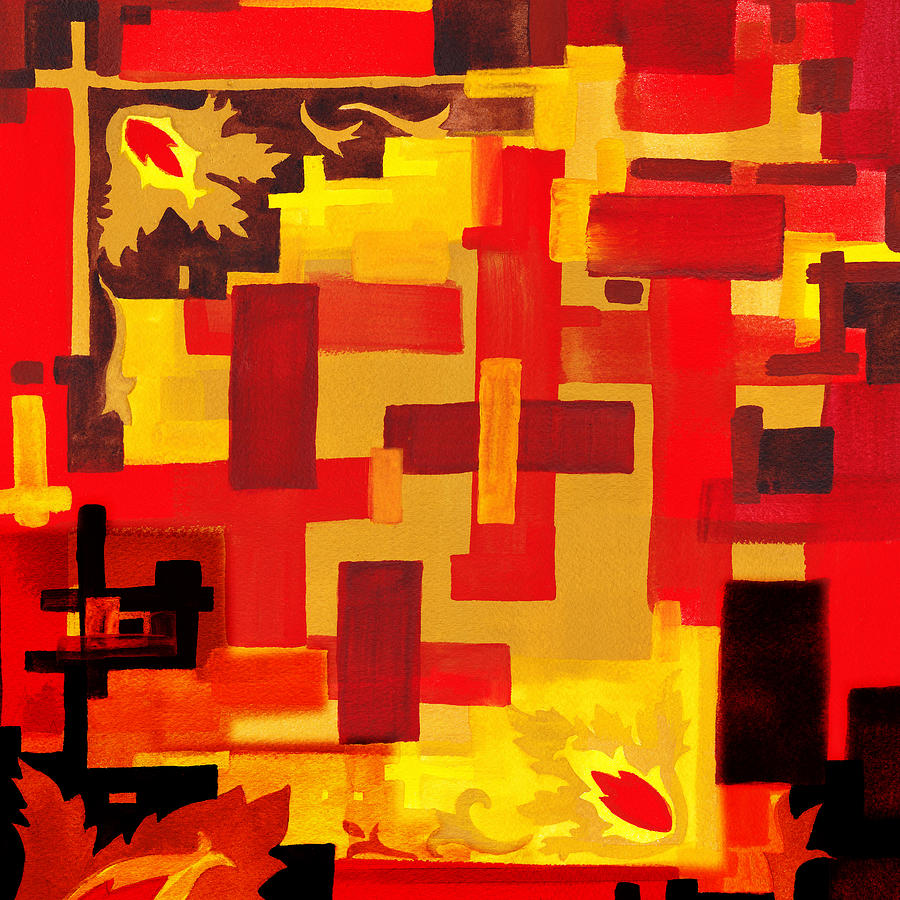 Abstract Painting - Soft Geometrics Abstract In Red And Yellow Impression V by Irina Sztukowski