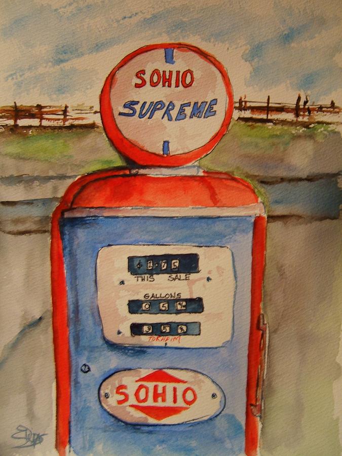 Sohio Gasoline Pump Painting by Elaine Duras