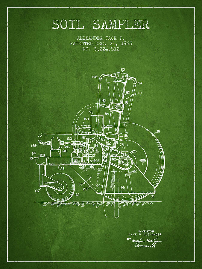 Vintage Digital Art - Soil Sampler Machine patent from 1965 - Green by Aged Pixel