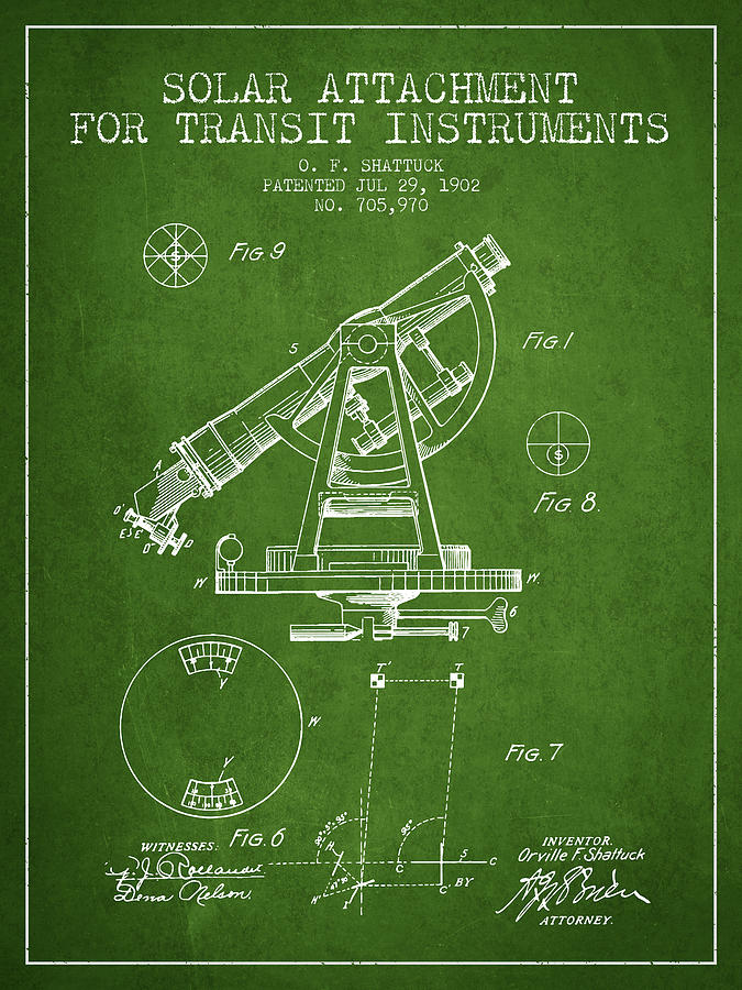 Vintage Digital Art - Solar Attachement for Transit Instruments Patent from 1902 - Gre by Aged Pixel