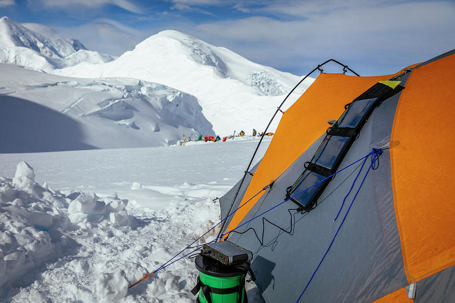 Solar Charger On Tent At Kahiltna Photograph by Andrew Peacock - Fine ...