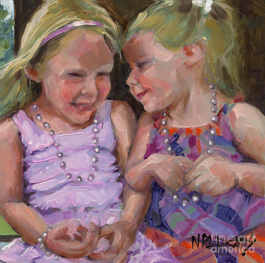 Sisters Painting - SOLD Silly Sister Secrets by Nancy Parsons.