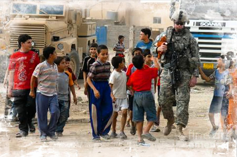 Soldier and Iraqi Children Digital Art by Steven  Pipella