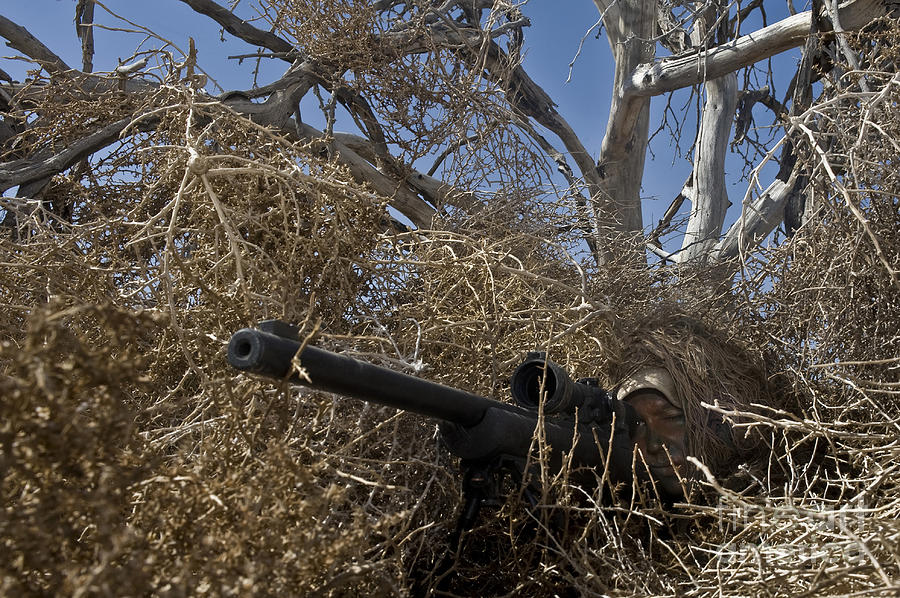 Nellis Air Force Base Photograph - Soldier Demonstrates How Camouflaged by Stocktrek Images