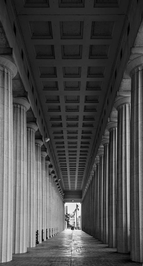 Chicago Photograph - Soldier Field Colonnade Chicago B W B W by Steve Gadomski
