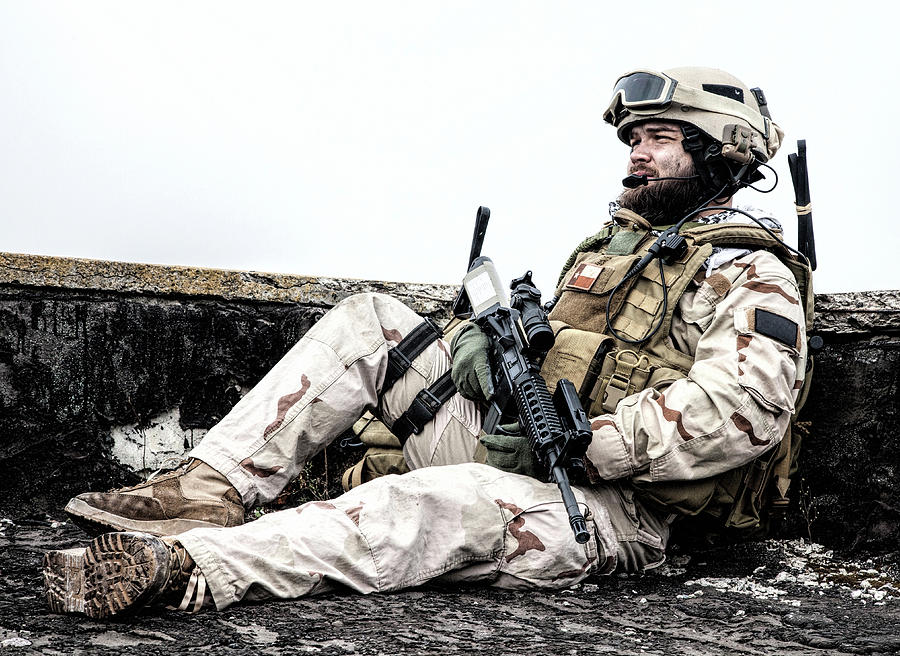 Soldiers Sitting On Rooftop Observation Photograph By Oleg Zabielin