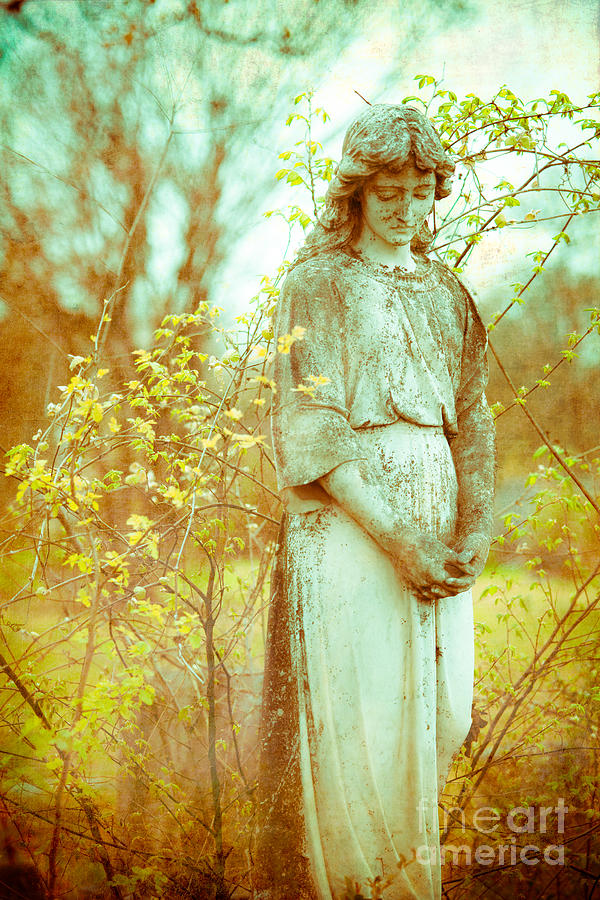 Cemetery Photograph - Solemn Cemetery Statue by Sonja Quintero