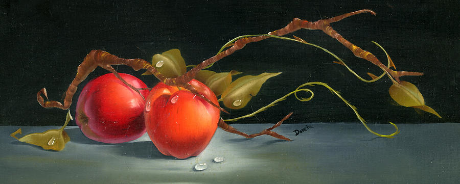 Still Life Painting - Solitary Apples by Doreta Y Boyd