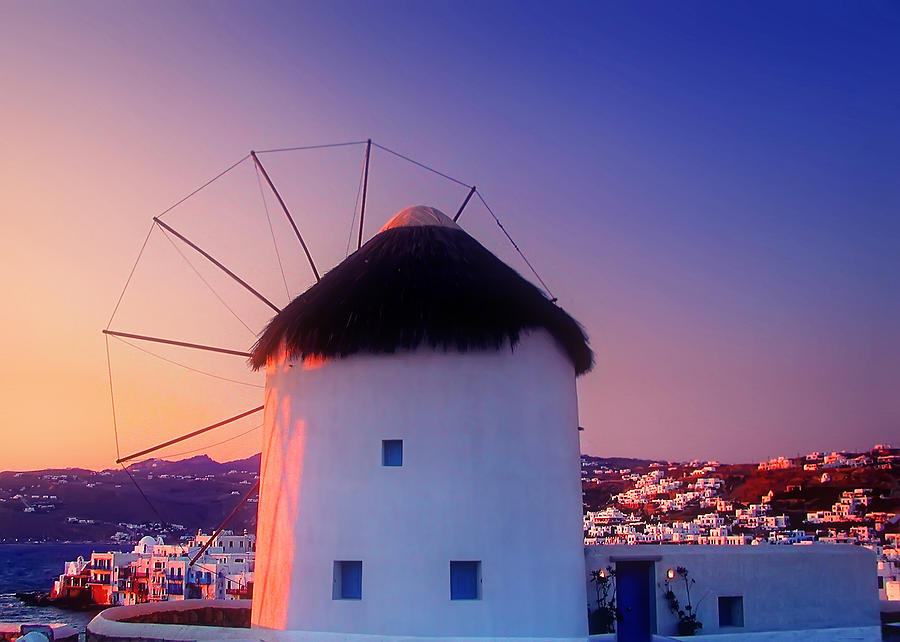 Solitary Windmill in Mykonos Sunset Photograph by Mitchell R Grosky