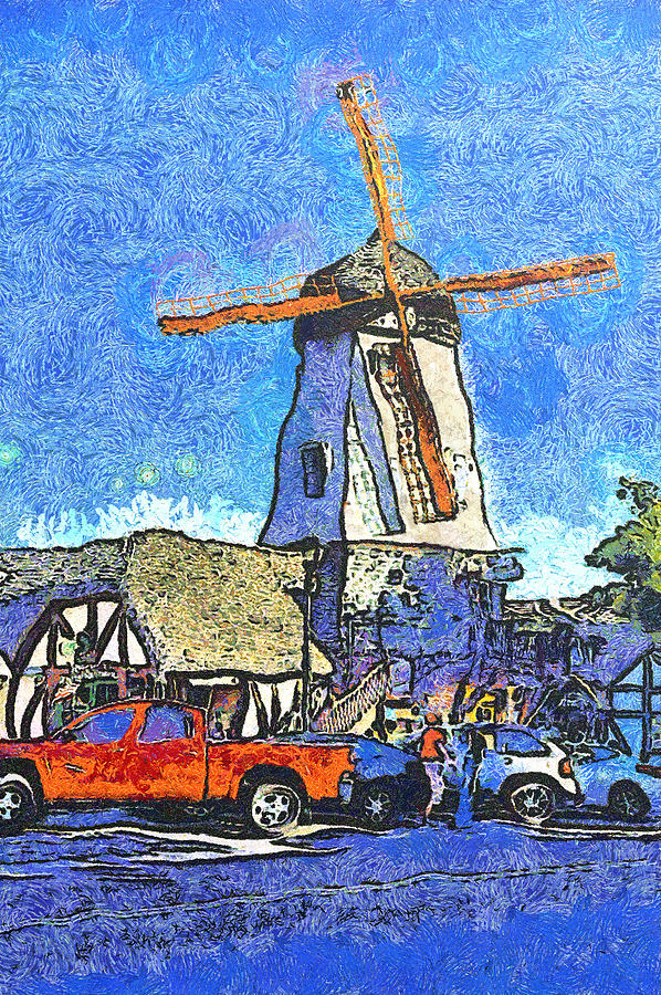 Santa Barbara County Painting - Solvang Windmill by Viktor Savchenko