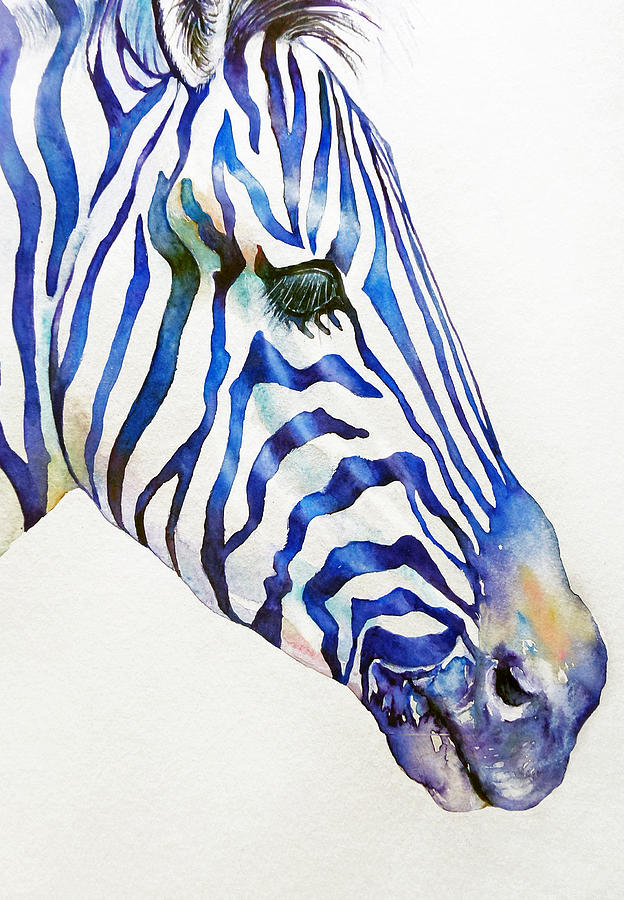 Some Days Are Blue_Zebra Portrait Painting by Arti Chauhan
