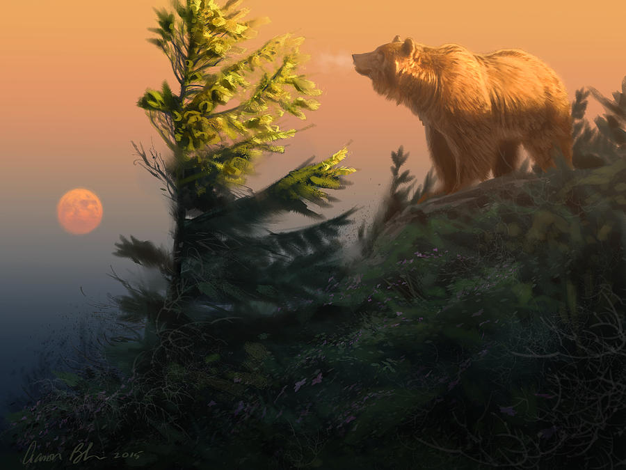 Grizzly Digital Art - Something On the Air - Grizzly by Aaron Blaise