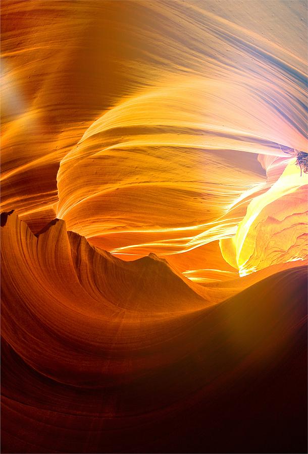 Antelope Canyon Photograph - Somewhere in America series - Gold Colors in Antelope Canyon by Lilia S