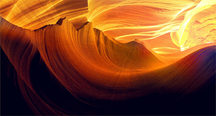 Somewhere in America series - Golden yellow light in Antelope Canyon Photograph by Lilia S