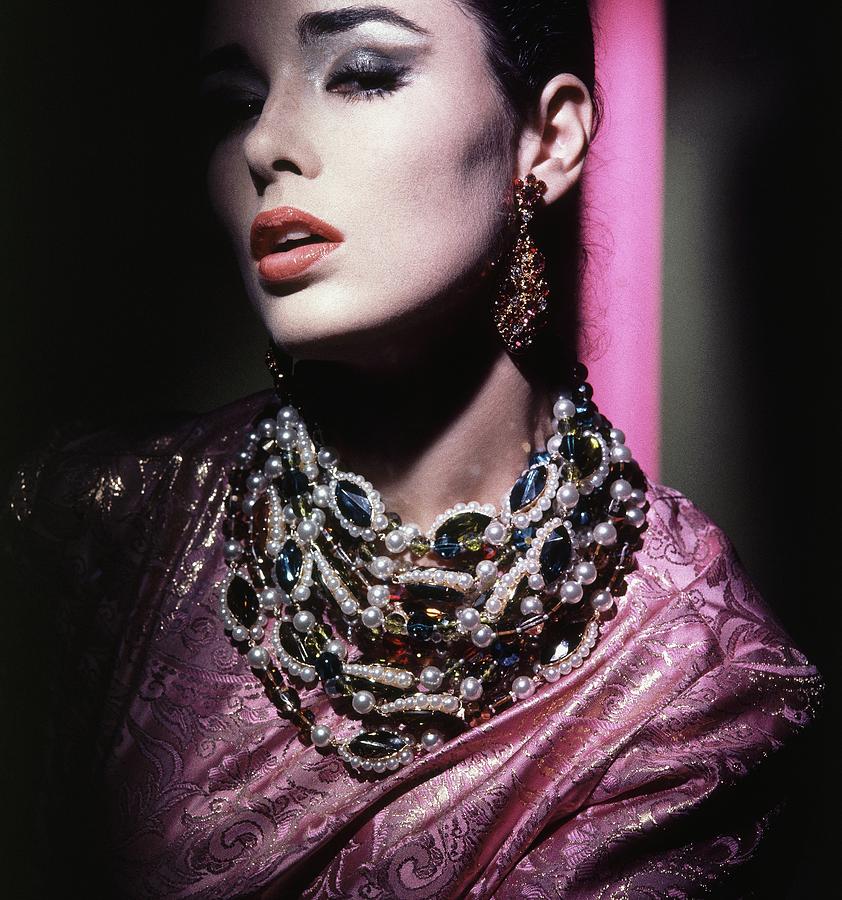 Sondra Peterson Wearing Jewelry Photograph by Horst P. Horst