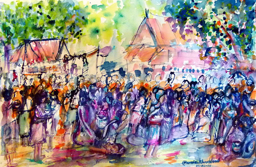 Songkran festival  Painting by Wanvisa Klawklean