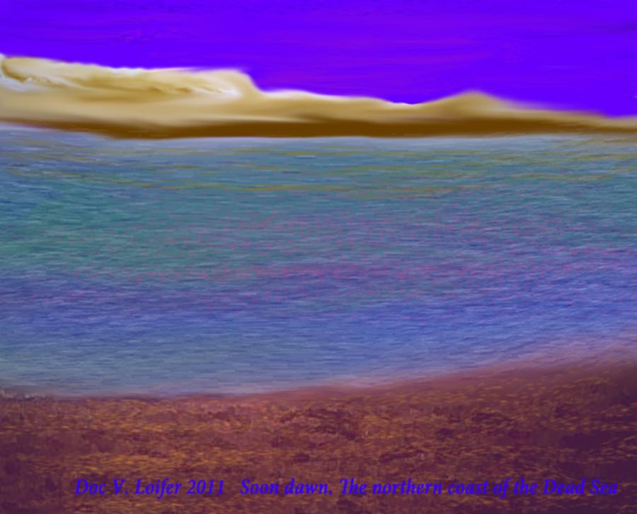 Soon dawn.The northern coast of  the Dead Sea Digital Art by Dr Loifer Vladimir