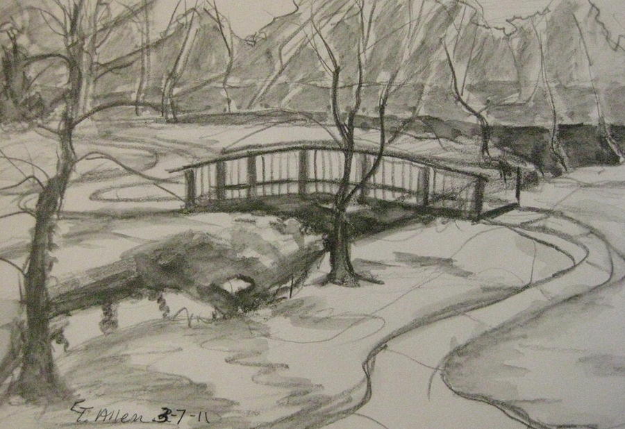 Tree Drawing - Sope Creek Bridge by Gretchen Allen
