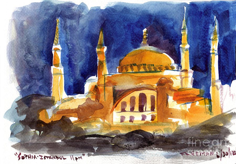 Sophia Istanbul 11pm Painting by Valerie Freeman