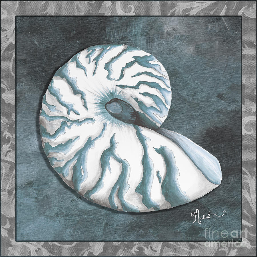 Sophisticated Coastal Art Original Sea Shell Painting Beachy Nautilus by Megan Duncanson of MADART Painting by Megan Aroon
