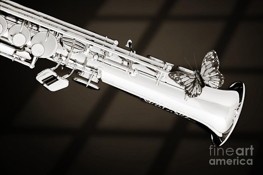 Soprano Saxophone with Butterfly Sepia 3350.01 Photograph by M K Miller