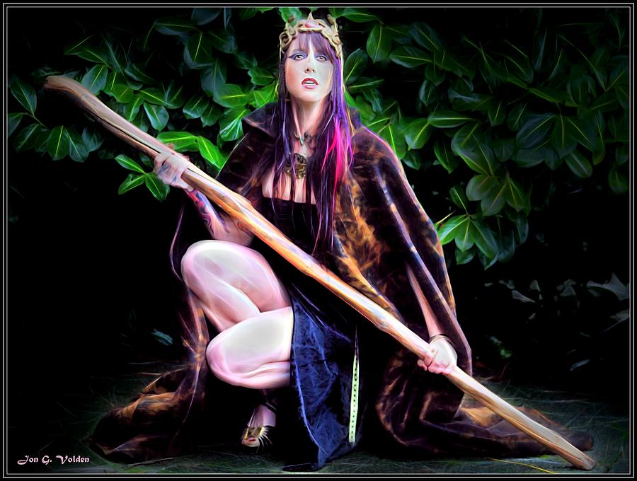 Sorceress With A Staff Painting by Jon Volden