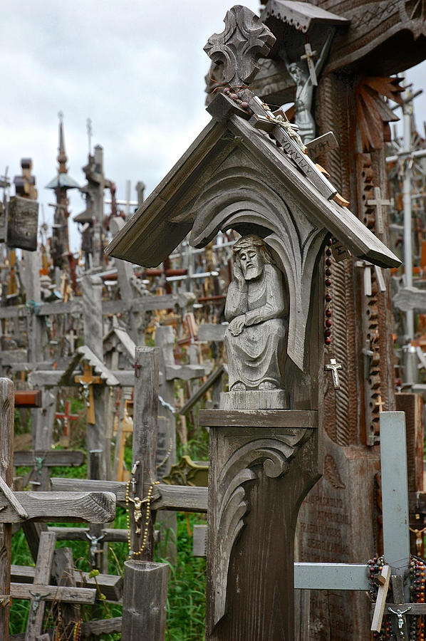Sorrowful Christ Lithuania Hill of Crosses Photograph by Mary Lee Dereske