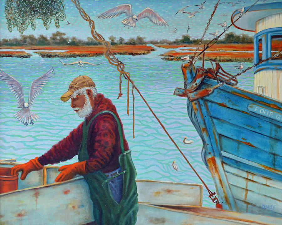 Sorting Shrimp at Frogmore 2 Painting by Dwain Ray