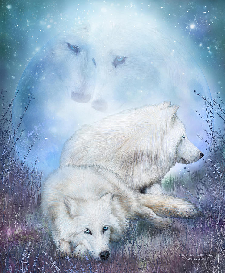 Wolves Mixed Media - Soul Mates - White Wolves by Carol Cavalaris