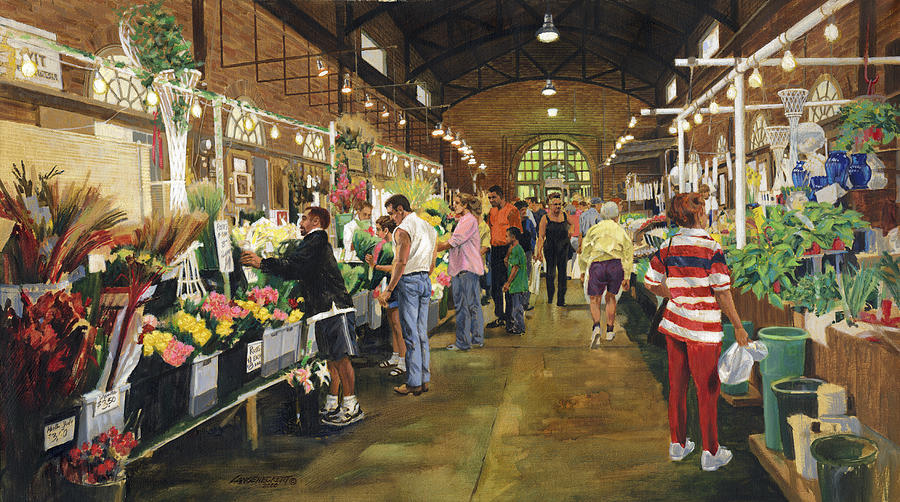 St. Louis Painting - Soulard Flower Market by Don  Langeneckert