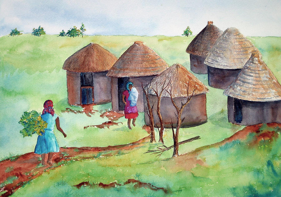 South African Village Painting by Patricia Beebe