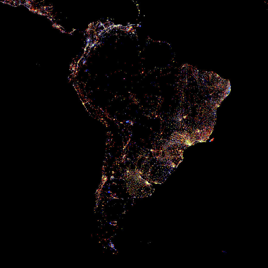 South America At Night Photograph by Noaa/science Photo Library