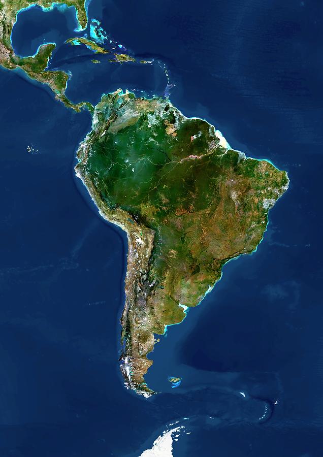 Map Photograph - South America by Planetobserver/science Photo Library