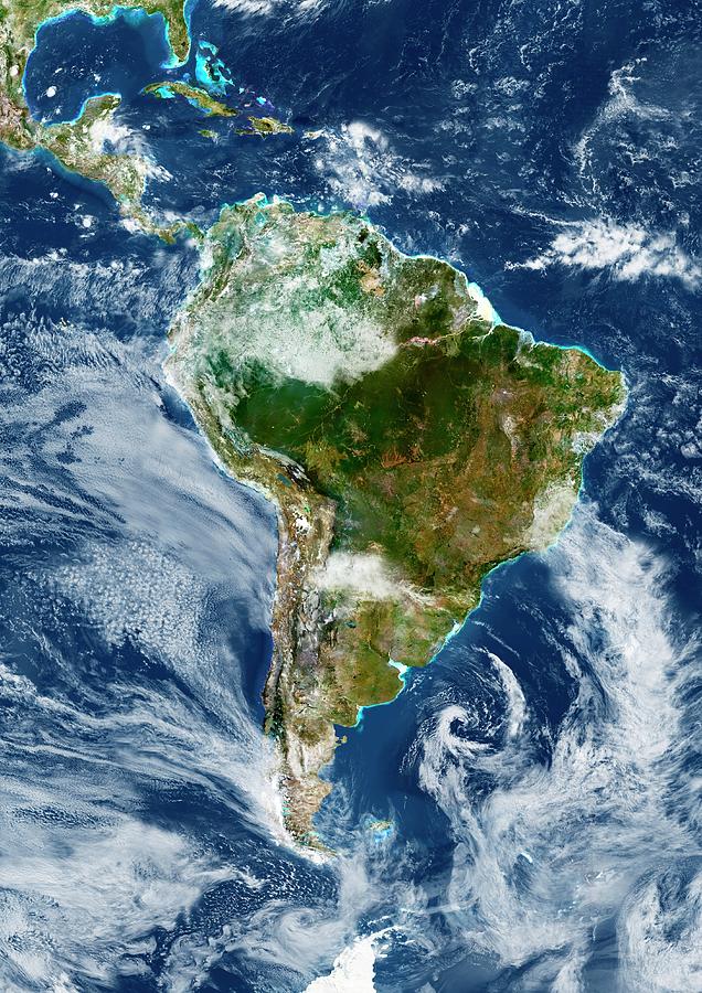South America With Cloud Photograph by Planetobserver/science Photo Library