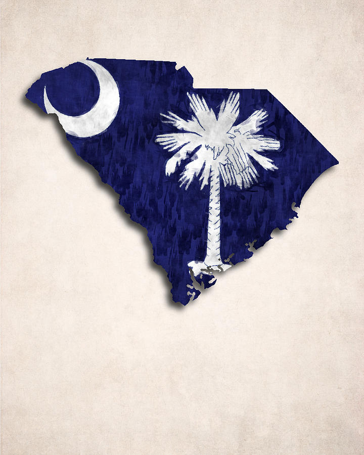 Flag Digital Art - South Carolina Map Art with Flag Design by World Art Prints And Designs