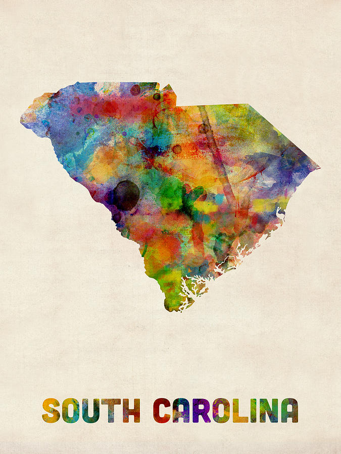 United States Map Digital Art - South Carolina Watercolor Map by Michael Tompsett