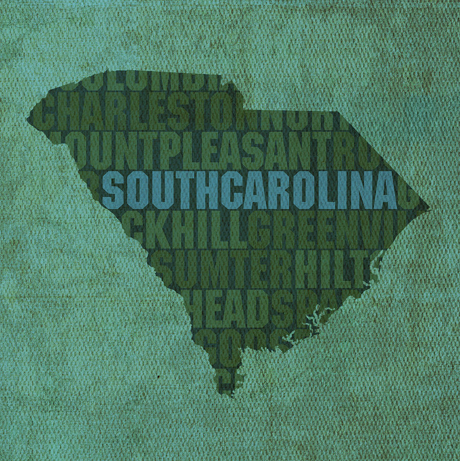 South Carolina Word Art State Map on Canvas Mixed Media by Design Turnpike